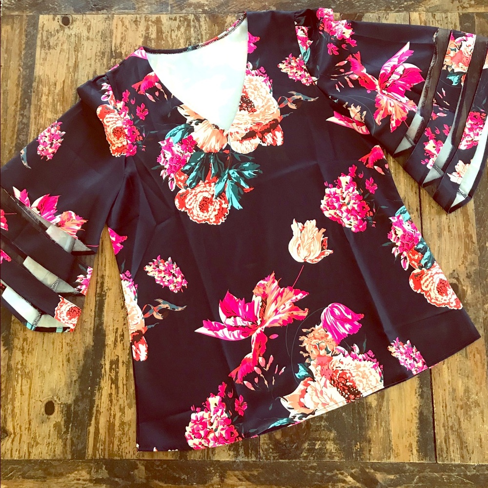 Navy Floral Top